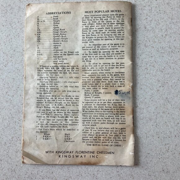 Vintage 1947 Royal Game of Chess Florentine Chessmen Instruction Booklet Only - Picture 4 of 12